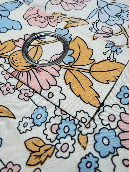 ana Lily Floral Cotton Eyelet Curtains for Window & Door – 5ft, 7ft, 9ft Long Door Curtain for Living Room Bedroom Home Set of 2 Blue