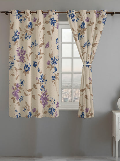 ana Botenical Print Cotton Eyelet Curtains for Window & Door – 5ft, 7ft, 9ft Long Door Curtain for Living Room Bedroom Home Set of 2 Purple