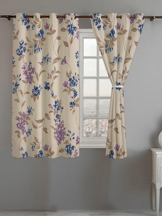 ana Botenical Print Cotton Eyelet Curtains for Window & Door – 5ft, 7ft, 9ft Long Door Curtain for Living Room Bedroom Home Set of 2 Purple