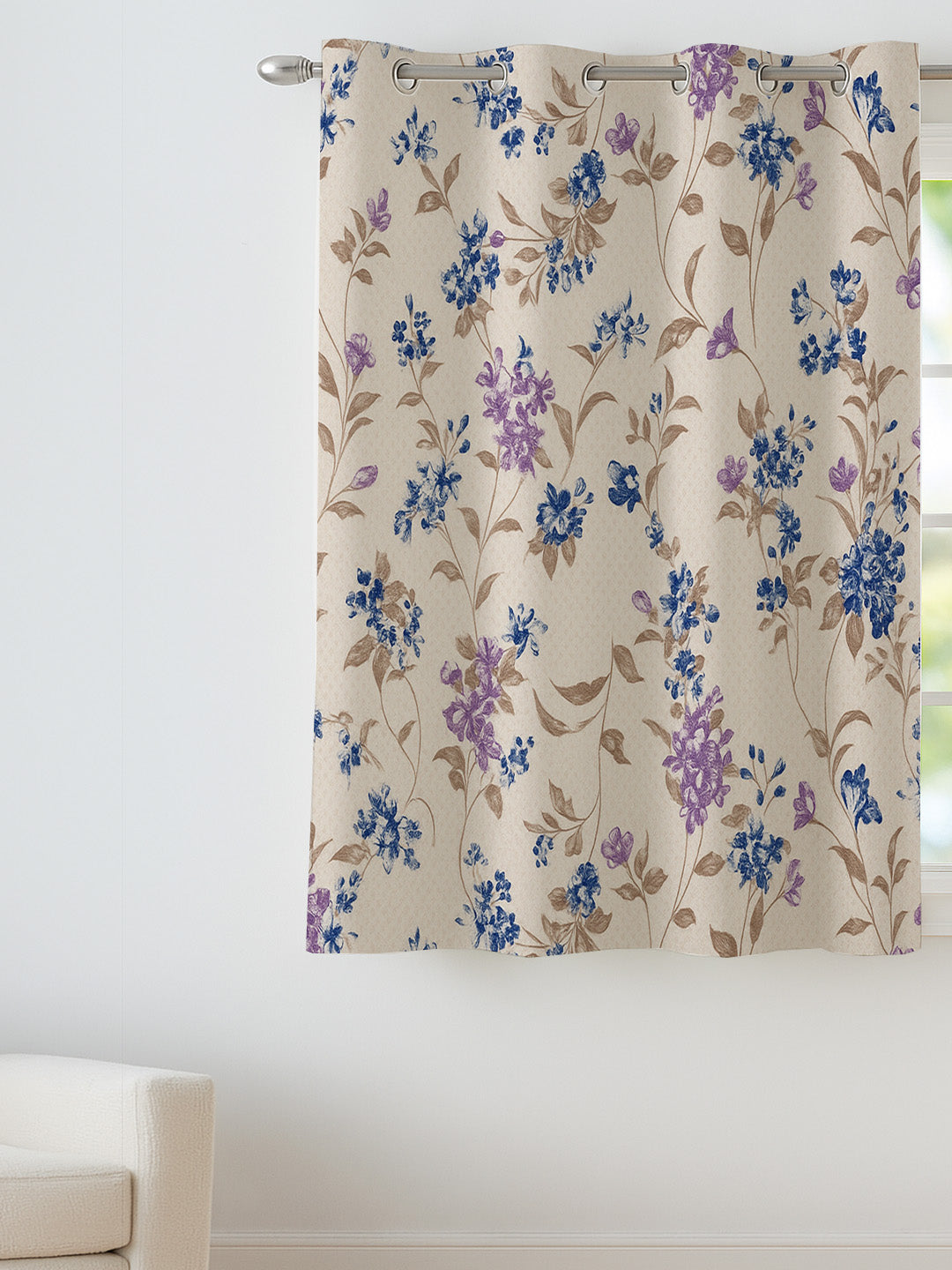 ana Botenical Print Cotton Eyelet Curtains for Window & Door – 5ft, 7ft, 9ft Long Door Curtain for Living Room Bedroom Home Set of 1 Purple