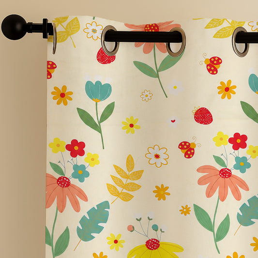 ANA Mustard Floral Printed Cotton Eyelet Curtain for Door 7  Feet | Soft Printed Curtain for Room DŽcor Set of 1