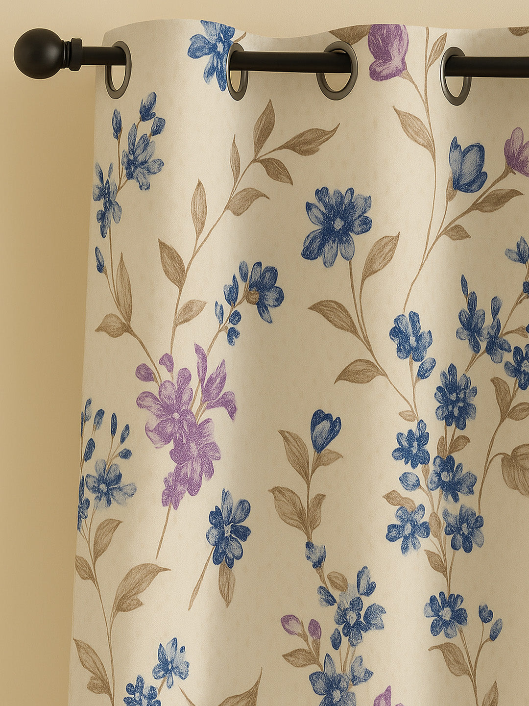 ana Botenical Print Cotton Eyelet Curtains for Window & Door – 5ft, 7ft, 9ft Long Door Curtain for Living Room Bedroom Home Set of 1 Purple