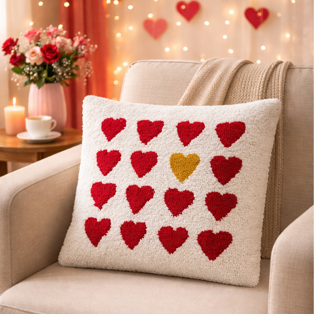 Ana Heart Love Cotton Cushion Covers with Elegant Hand Tuffted for Home Décor | 16 x 16 Inch | 45 x 45 | Red |  Premium Collection Cushion Cover