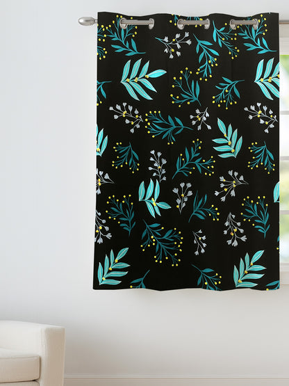 ana Botenical Leaf Print Cotton Eyelet Curtains for Window & Door – 5ft, 7ft, 9ft Long Door Curtain for Living Room Bedroom Home Set of 1 Black