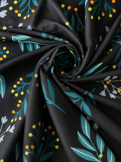 ana Botenical Leaf Print Cotton Eyelet Curtains for Window & Door – 5ft, 7ft, 9ft Long Door Curtain for Living Room Bedroom Home Set of 2 Black