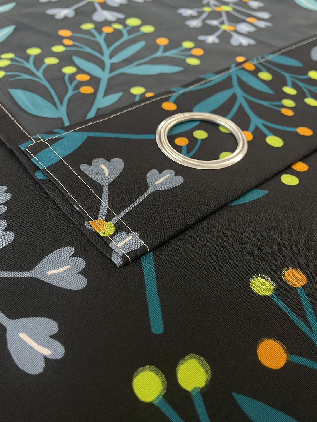 ana Botenical Leaf Print Cotton Eyelet Curtains for Window & Door – 5ft, 7ft, 9ft Long Door Curtain for Living Room Bedroom Home Set of 2 Black