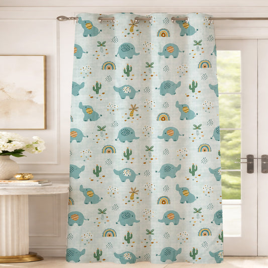 ANA Elephant Hathi Printed Kids Cotton Eyelet Curtain for Window 5 Feet | Soft Printed Curtain for Kids Room DŽcor Set of 1