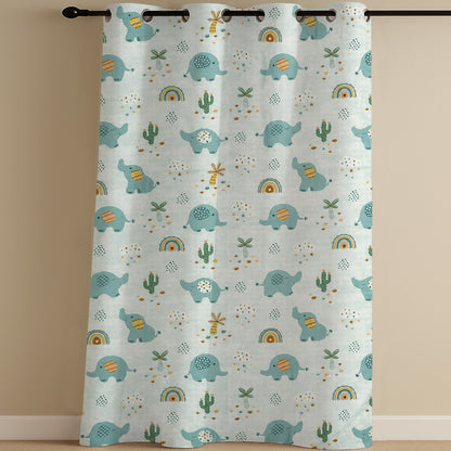 ANA Elephant Hathi Printed Kids Cotton Eyelet Curtain for Window 5 Feet | Soft Printed Curtain for Kids Room DŽcor Set of 1