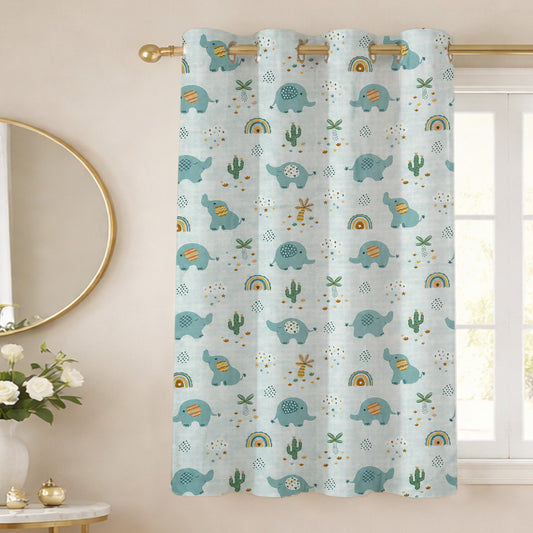 ANA Elephant Hathi Printed Kids Cotton Eyelet Curtain for Window 5 Feet | Soft Printed Curtain for Kids Room DŽcor Set of 1