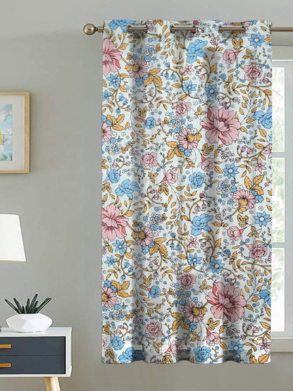 ana Lily Floral Cotton Eyelet Curtains for Window & Door – 5ft, 7ft, 9ft Long Door Curtain for Living Room Bedroom Home Set of 1 Blue