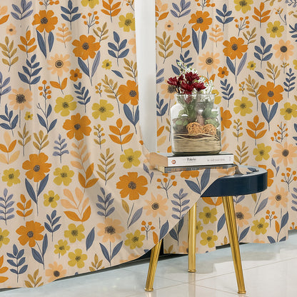 ana Flower Print Cotton Eyelet Curtains for Window & Door – Long Door Curtain for Living Room Bedroom  Set of 2