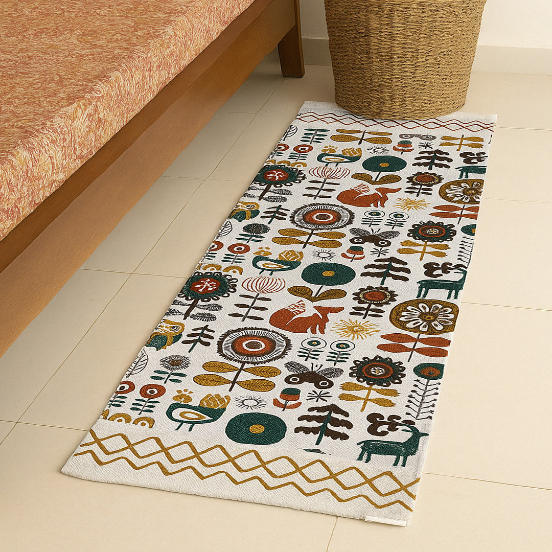 Bedside runner, cotton runner rug, sustainable floor mat, cotton hallway runner, printed cotton rug, eco friendly rug, 2x5 runner rug.