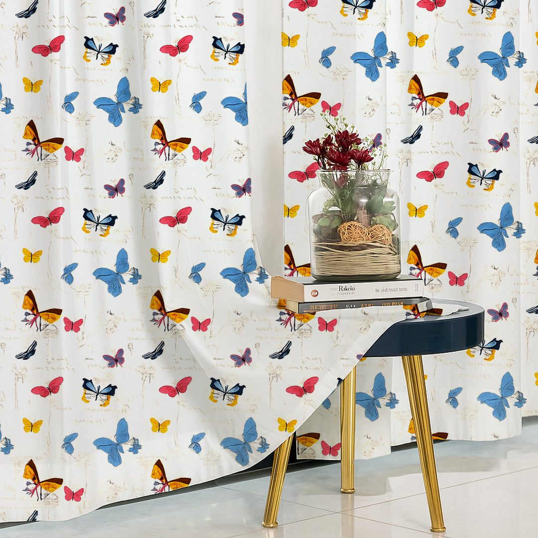 ana Butterfly Cotton Eyelet Curtains for Window & Door – 5ft, 7ft, 9ft Long Door Curtain for Living Room Bedroom Home Set of 2 for Kids