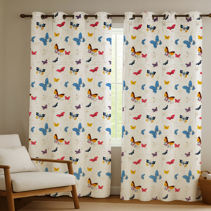 ana Butterfly Cotton Eyelet Curtains for Window & Door – 5ft, 7ft, 9ft Long Door Curtain for Living Room Bedroom Home Set of 2 for Kids