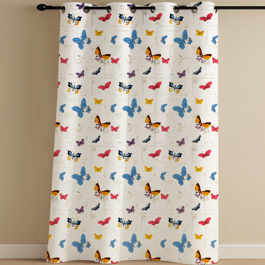 ana Butterfly Cotton Eyelet Curtains for Window & Door – 5ft, 7ft, 9ft Long Door Curtain for Living Room Bedroom Home Set of 1 for Kids