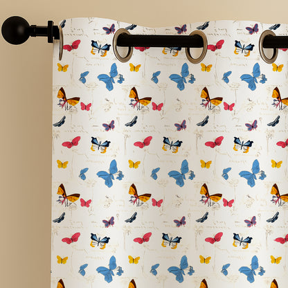 ana Butterfly Cotton Eyelet Curtains for Window & Door – 5ft, 7ft, 9ft Long Door Curtain for Living Room Bedroom Home Set of 3 for Kids