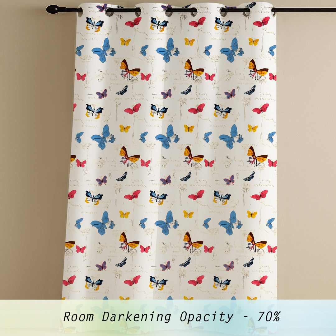 ana Butterfly Cotton Eyelet Curtains for Window & Door – 5ft, 7ft, 9ft Long Door Curtain for Living Room Bedroom Home Set of 3 for Kids