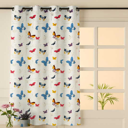 ana Butterfly Cotton Eyelet Curtains for Window & Door – 5ft, 7ft, 9ft Long Door Curtain for Living Room Bedroom Home Set of 1 for Kids