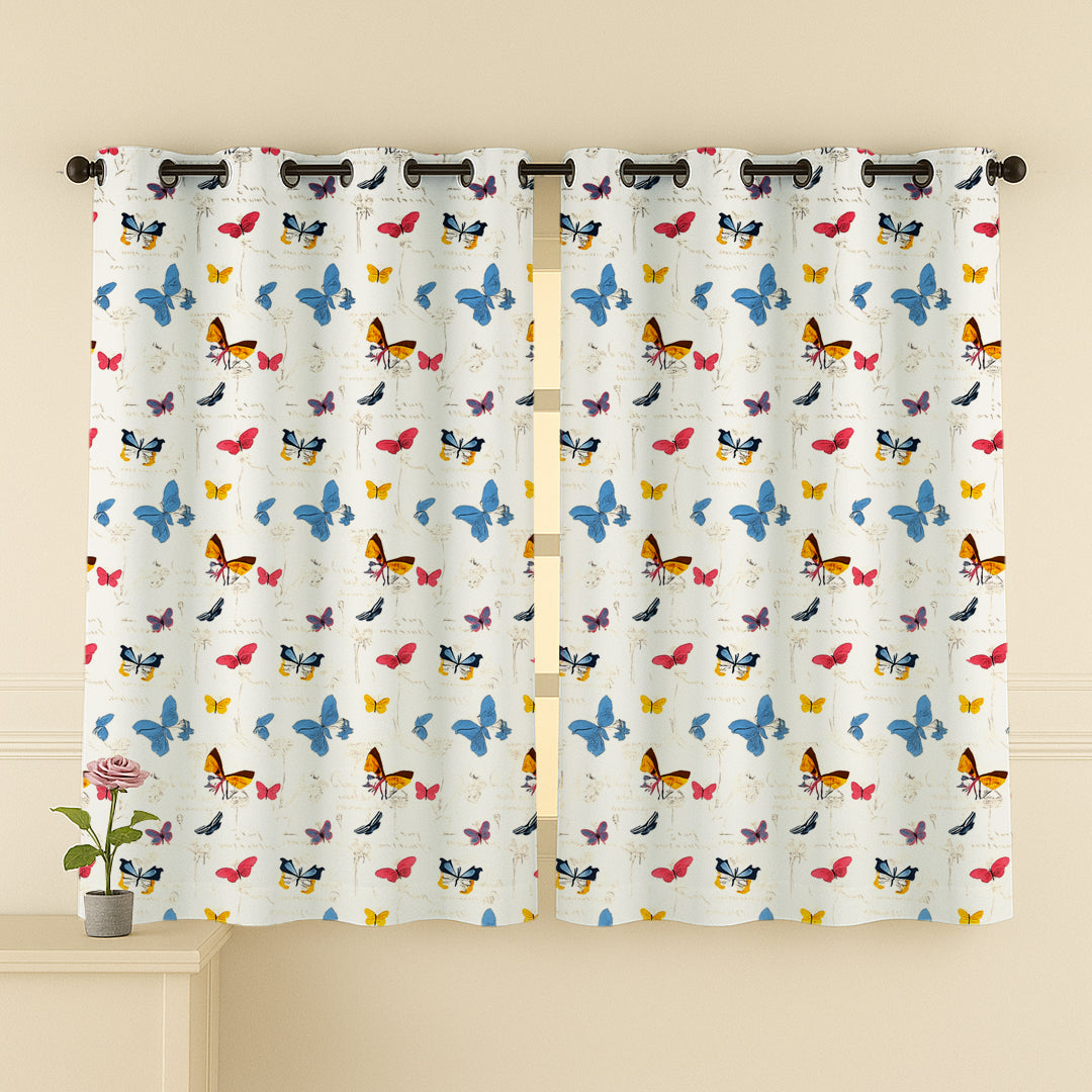 ana Butterfly Cotton Eyelet Curtains for Window & Door – 5ft, 7ft, 9ft Long Door Curtain for Living Room Bedroom Home Set of 2 for Kids