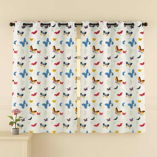 ana Butterfly Cotton Eyelet Curtains for Window & Door – 5ft, 7ft, 9ft Long Door Curtain for Living Room Bedroom Home Set of 2 for Kids