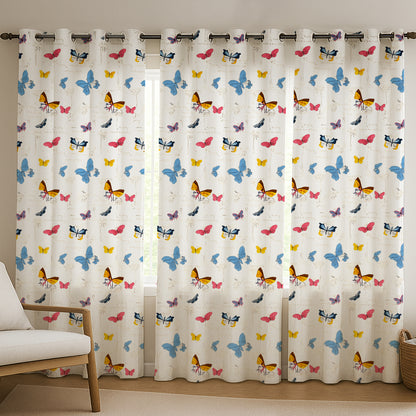 ana Butterfly Cotton Eyelet Curtains for Window & Door – 5ft, 7ft, 9ft Long Door Curtain for Living Room Bedroom Home Set of 3 for Kids