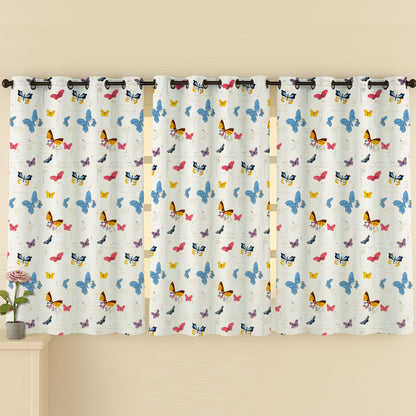 ana Butterfly Cotton Eyelet Curtains for Window & Door – 5ft, 7ft, 9ft Long Door Curtain for Living Room Bedroom Home Set of 3 for Kids