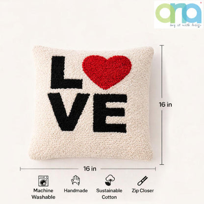 Ana Premium Cotton Love Cushion Covers for Kids with Elegant Embroidery for Home DŽcor | 16 x 16 Inch | 45 x 45 | Red | Love Collection Cushion Cover for Kids