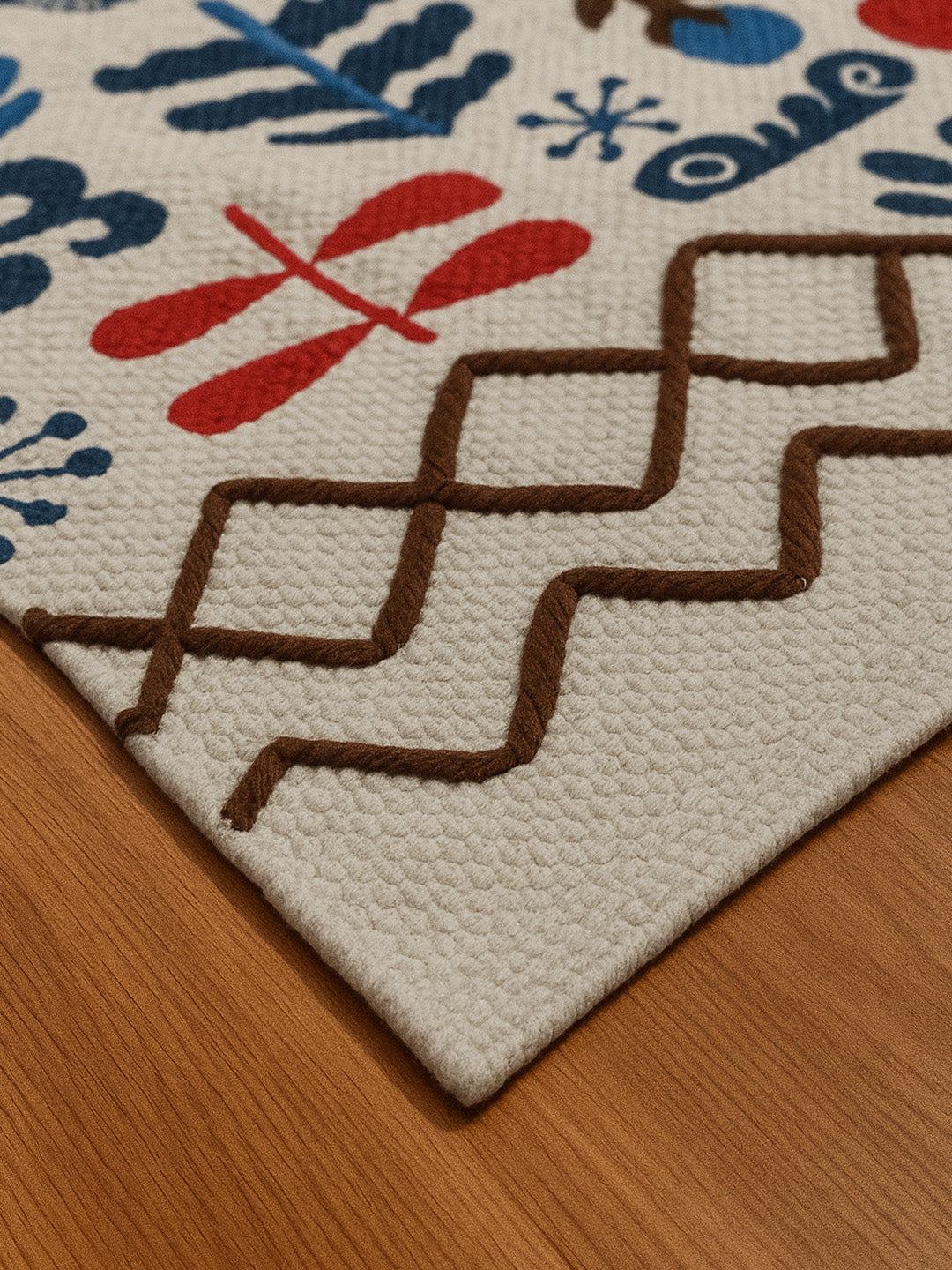 ANA Bedside Floor Runner Woven Carpet Printed for Home/Kitchen/Kitchen/Living Area/Office Entrance. (Cotton, 2 x 5 Feet) Set of 1 pcs Blue Animal Print