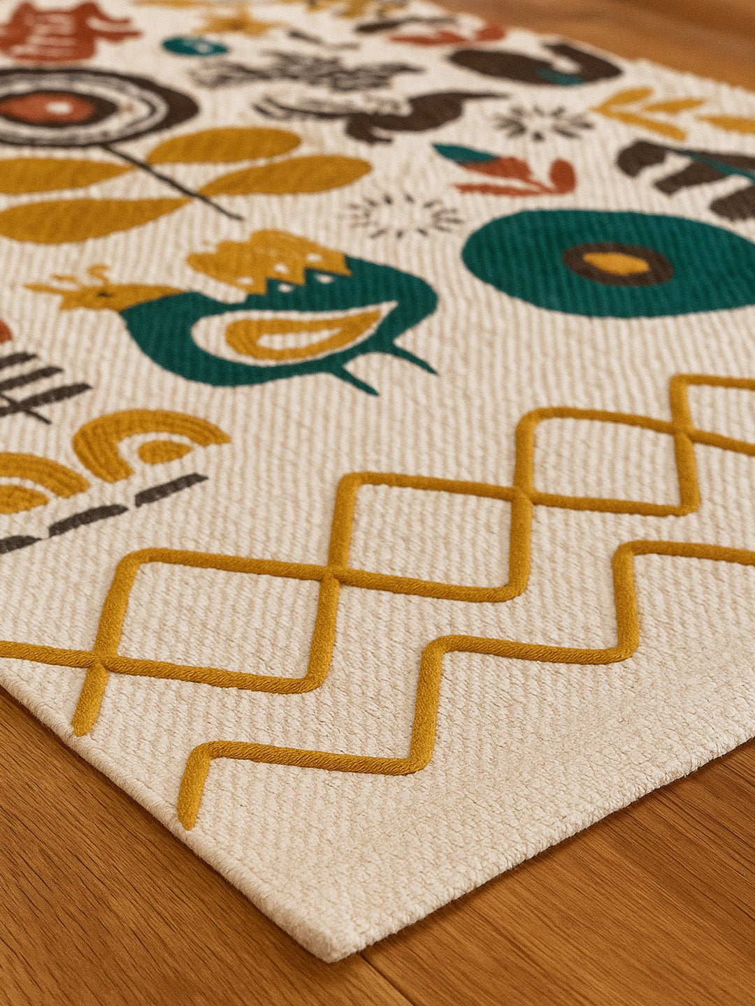 ANA Bedside Floor Runner Woven Carpet Printed for Home/Kitchen/Kitchen/Living Area/Office Entrance. (Cotton, 2 x 5 Feet) Set of 1 pcs Yellow Animal Print