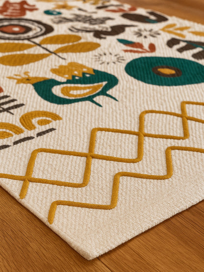 ANA Bedside Floor Runner Woven Carpet Printed for Home/Kitchen/Kitchen/Living Area/Office Entrance. (Cotton, 2 x 5 Feet) Set of 1 pcs Yellow Animal Print