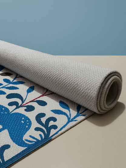 ANA Bedside Floor Runner Woven Carpet Printed for Home/Kitchen/Kitchen/Living Area/Office Entrance. (Cotton, 2 x 5 Feet) Set of 1 pcs Blue Animal Print