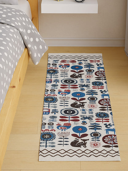 ANA Bedside Floor Runner Woven Carpet Printed for Home/Kitchen/Kitchen/Living Area/Office Entrance. (Cotton, 2 x 5 Feet) Set of 1 pcs Blue Animal Print