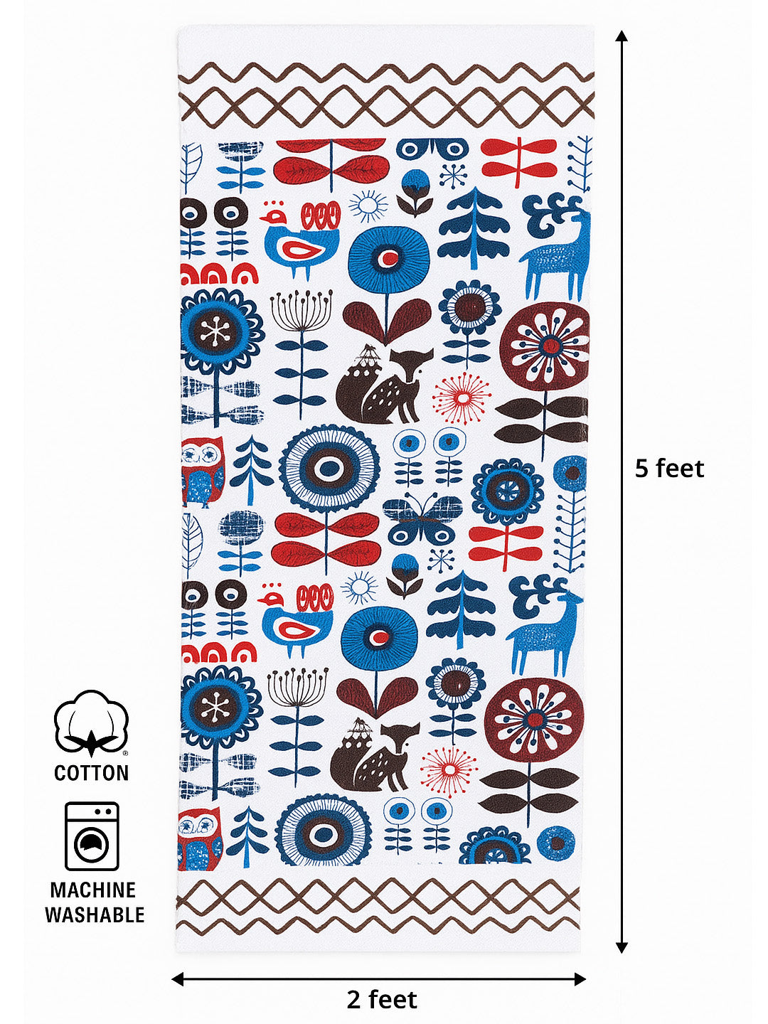 ANA Bedside Floor Runner Woven Carpet Printed for Home/Kitchen/Kitchen/Living Area/Office Entrance. (Cotton, 2 x 5 Feet) Set of 1 pcs Blue Animal Print