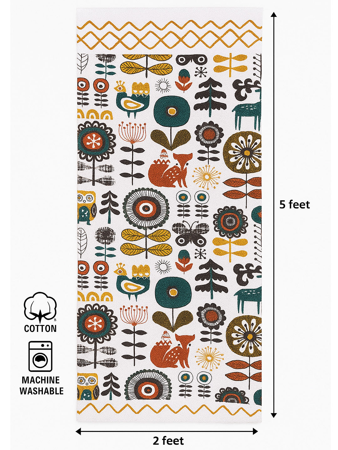 ANA Bedside Floor Runner Woven Carpet Printed for Home/Kitchen/Kitchen/Living Area/Office Entrance. (Cotton, 2 x 5 Feet) Set of 1 pcs Yellow Animal Print