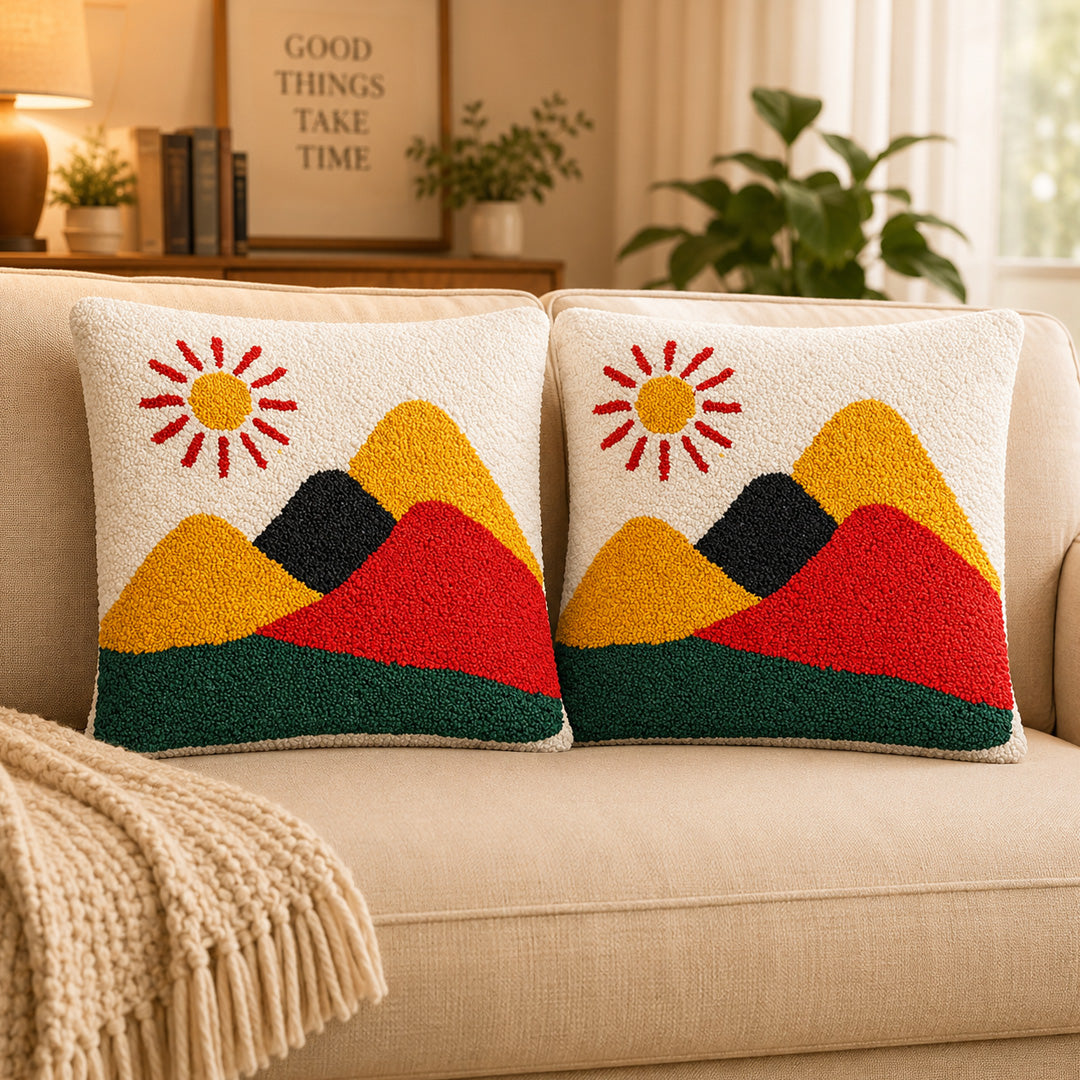 Ana Premium Cotton Mountain Cushion Cover Set of 2s with Elegant Hand Tuffted for Home DŽcor | 16 x 16 Inch | 45 x 45 | Red | Mountain Nature Collection Cushion Cover Set of 2