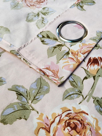 ana Premium Cotton Floral Eyelet Curtain – Window (5 ft) & Door (7 ft, 9 ft) Long Door Curtain for Living Room Rose Floral Beige Set of 3