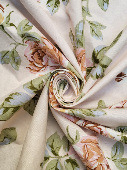 ana Premium Cotton Floral Eyelet Curtain – Window (5 ft) & Door (7 ft, 9 ft) Long Door Curtain for Living Room Rose Floral Beige Set of 3