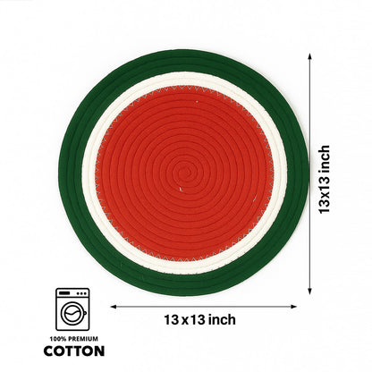 Ana round table mats set of 2 , cotton braided big size round outdoor table mat for dining table, coffee table, desk, office & food use