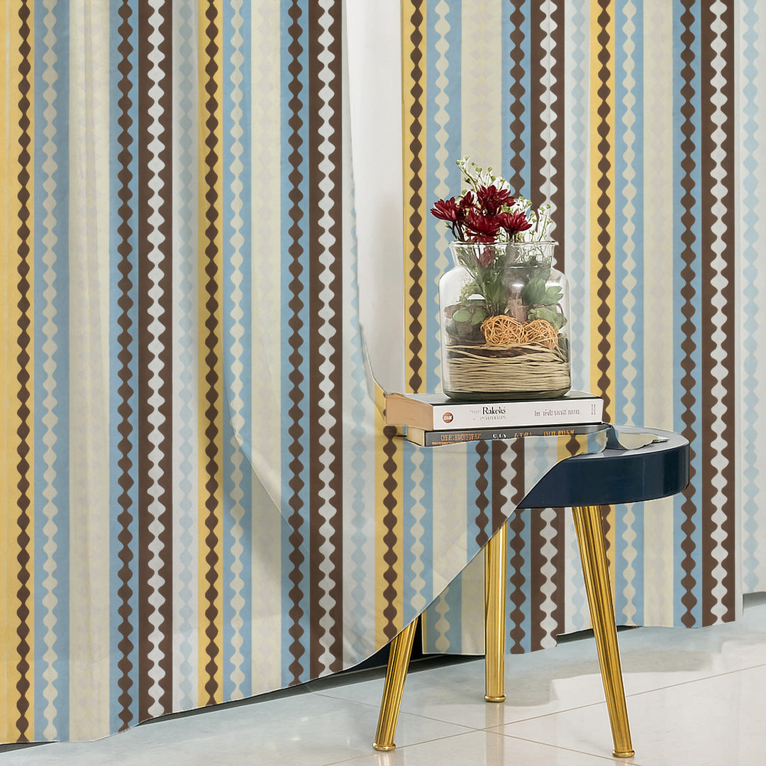 ana Texture Stripes Cotton Eyelet Curtains for Window & Door – 5ft, 7ft, 9ft Long Door Curtain for Living Room Bedroom Home Set of 2