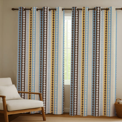 ana Texture Stripes Cotton Eyelet Curtains for Window & Door – 5ft, 7ft, 9ft Long Door Curtain for Living Room Bedroom Home Set of 2