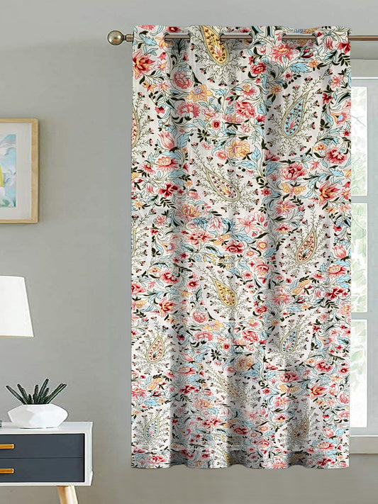 ana Printed Cotton Floral Eyelet Curtain – Window (5 ft) & Door (7 ft, 9 ft) Long Door Curtain for Living Room Tulip Floral Set of 1