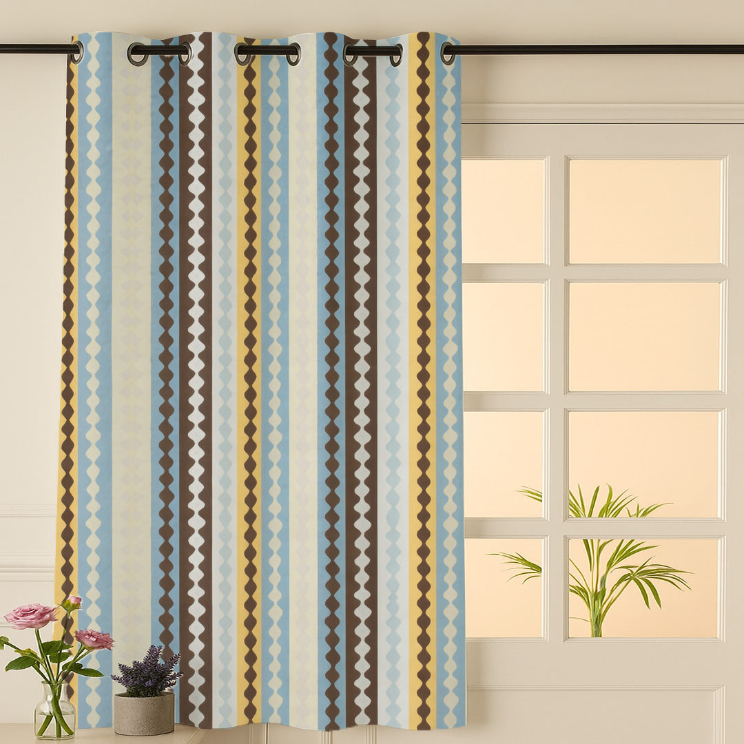 ana Texture Stripes Cotton Eyelet Curtains for Window & Door – 5ft, 7ft, 9ft Long Door Curtain for Living Room Bedroom Home Set of 1