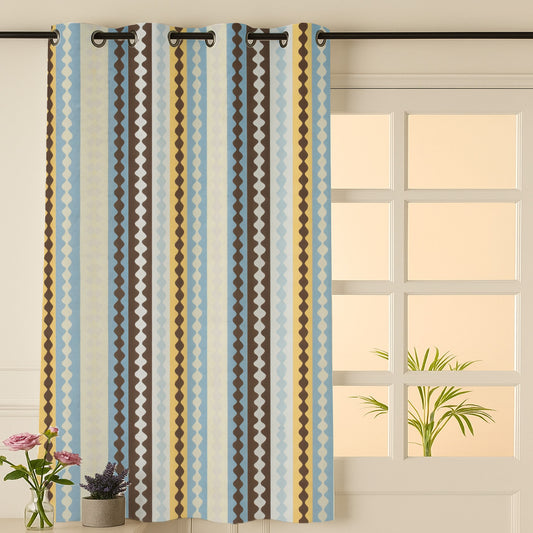 ana Texture Stripes Cotton Eyelet Curtains for Window & Door – 5ft, 7ft, 9ft Long Door Curtain for Living Room Bedroom Home Set of 1