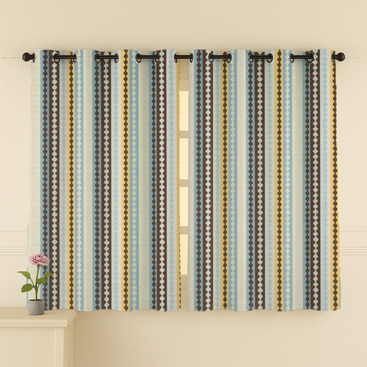 ana Texture Stripes Cotton Eyelet Curtains for Window & Door – 5ft, 7ft, 9ft Long Door Curtain for Living Room Bedroom Home Set of 2