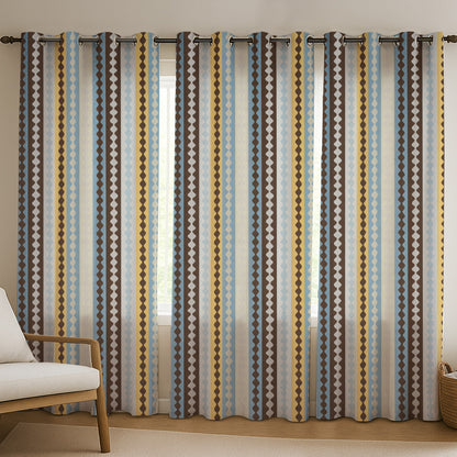 ana Texture Stripes Cotton Eyelet Curtains for Window & Door – 5ft, 7ft, 9ft Long Door Curtain for Living Room Bedroom Home Set of 3