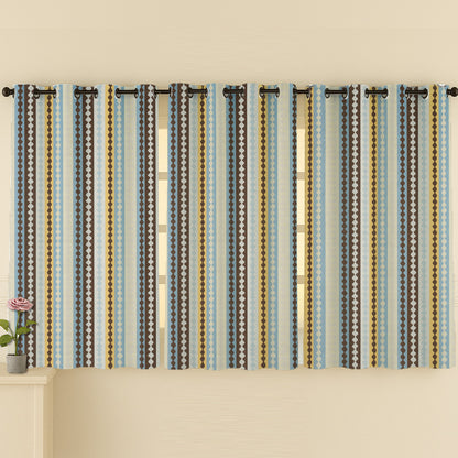 ana Texture Stripes Cotton Eyelet Curtains for Window & Door – 5ft, 7ft, 9ft Long Door Curtain for Living Room Bedroom Home Set of 3