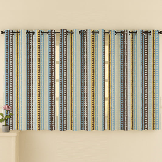 ana Texture Stripes Cotton Eyelet Curtains for Window & Door – 5ft, 7ft, 9ft Long Door Curtain for Living Room Bedroom Home Set of 3