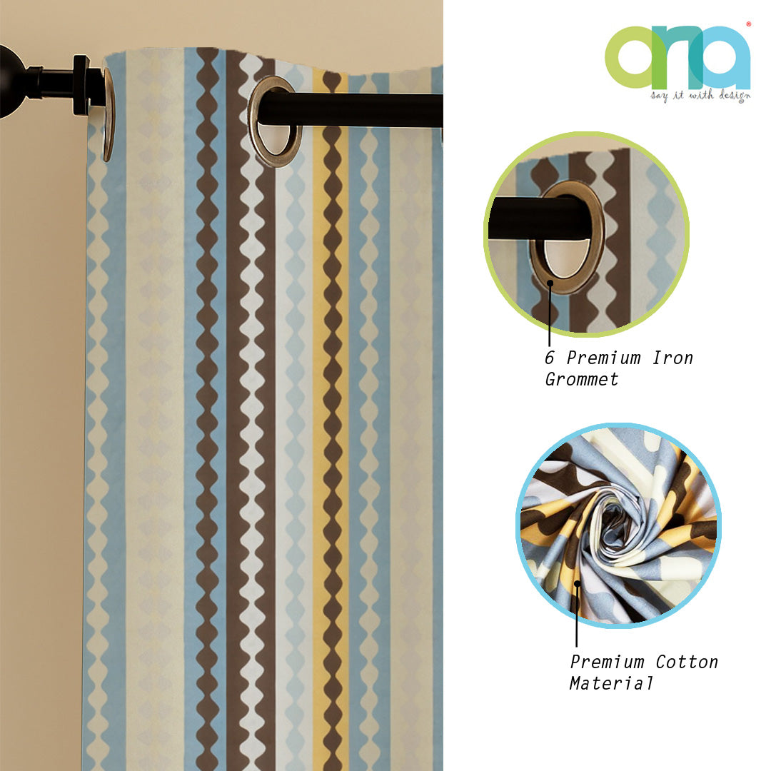 ana Texture Stripes Cotton Eyelet Curtains for Window & Door – 5ft, 7ft, 9ft Long Door Curtain for Living Room Bedroom Home Set of 2