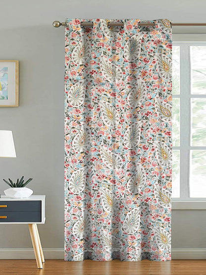ana Printed Cotton Floral Eyelet Curtain – Window (5 ft) & Door (7 ft, 9 ft) Long Door Curtain for Living Room Tulip Floral Set of 1