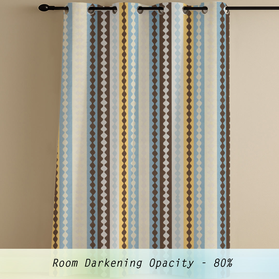 ana Texture Stripes Cotton Eyelet Curtains for Window & Door – 5ft, 7ft, 9ft Long Door Curtain for Living Room Bedroom Home Set of 2